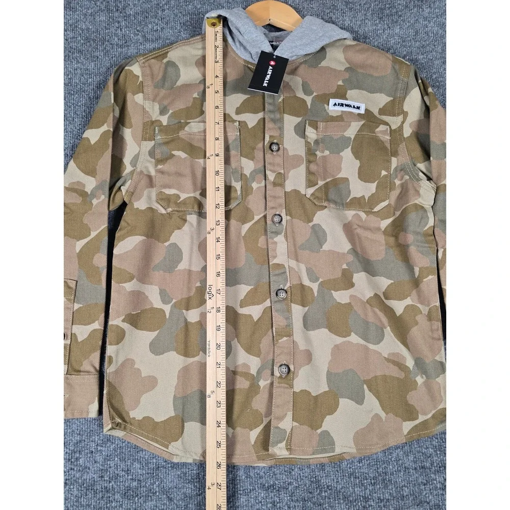 Airwalk Kids Khaki‎ Camo Hooded Button Up Shirt Style Jacket Size 14